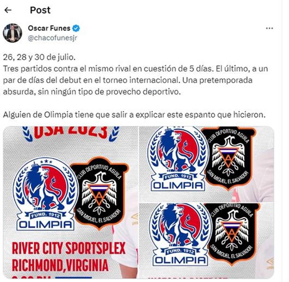 Chaco Funes señaló que los amistosos ante Águila en EUA fue una “pretemporada absurda.”