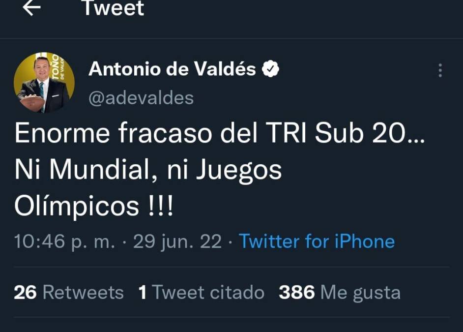 “Ni Mundial, ni Juegos Olímpicos”, publicó Antonio de Valdés.