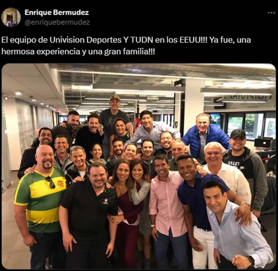 ‘Perro’ Bermúdez lamentó cierre de Univisión Deportes en Miami. “El equipo de Univision Deportes Y TUDN en los EEUU!!! Ya fue, una hermosa experiencia y una gran familia!!!”.