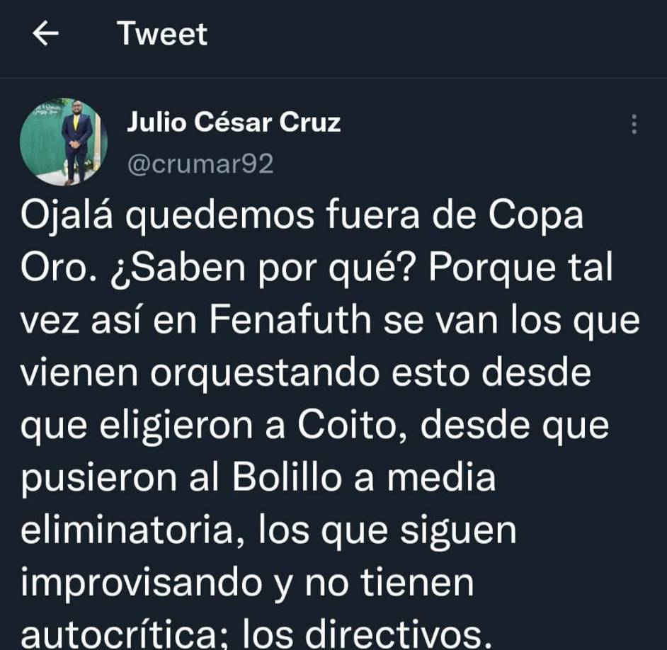 El periodista Julio Cruz también lanzó fuertes comentarios contra los directivos de la Fenafuth.