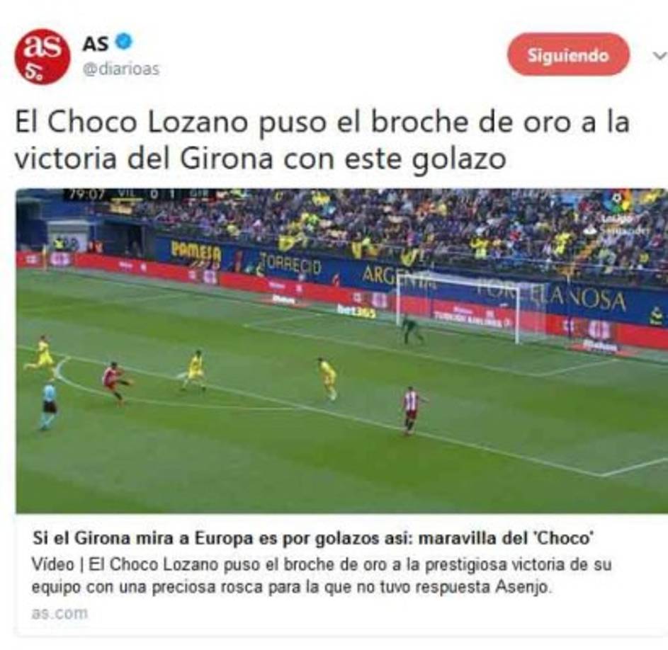 'Maravilla del 'Choco' Lozano', así lo ha titulado el diario AS de España. Este es uno de los portales más vistos a nivel mundial.