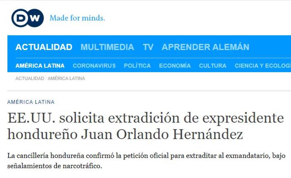 Así destacan medios internacionales el pedido de extradición de Juan Orlando Hernández