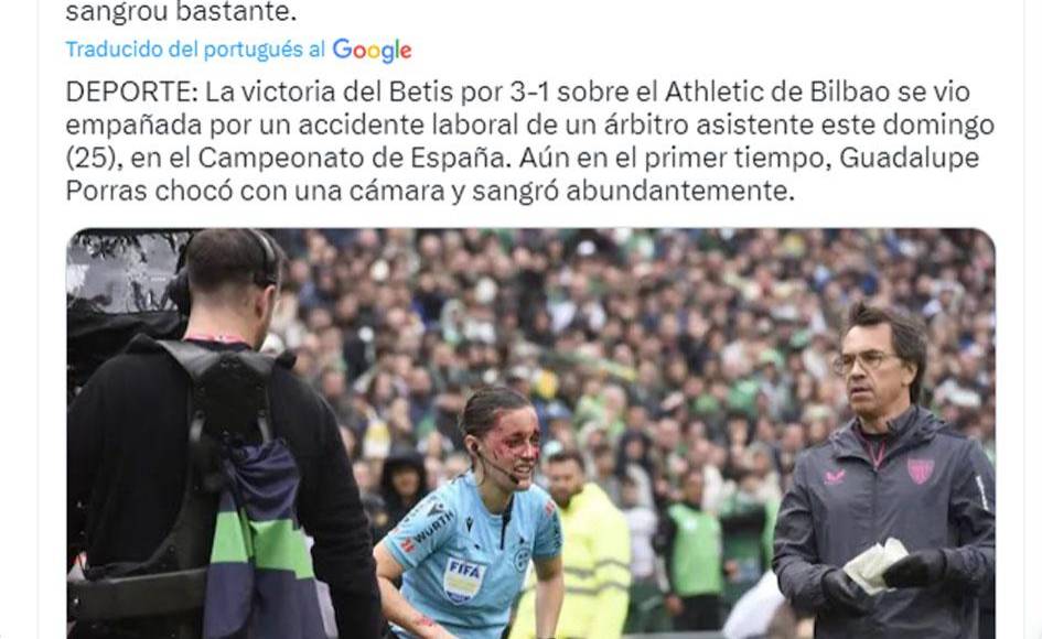 Se confirmó que se trataba de una herida que requería atención médica. Por lo tanto, mientras continuaban las evaluaciones médicas y fue trasladada a una clínica de sanidad otro árbitro ocupó su lugar.