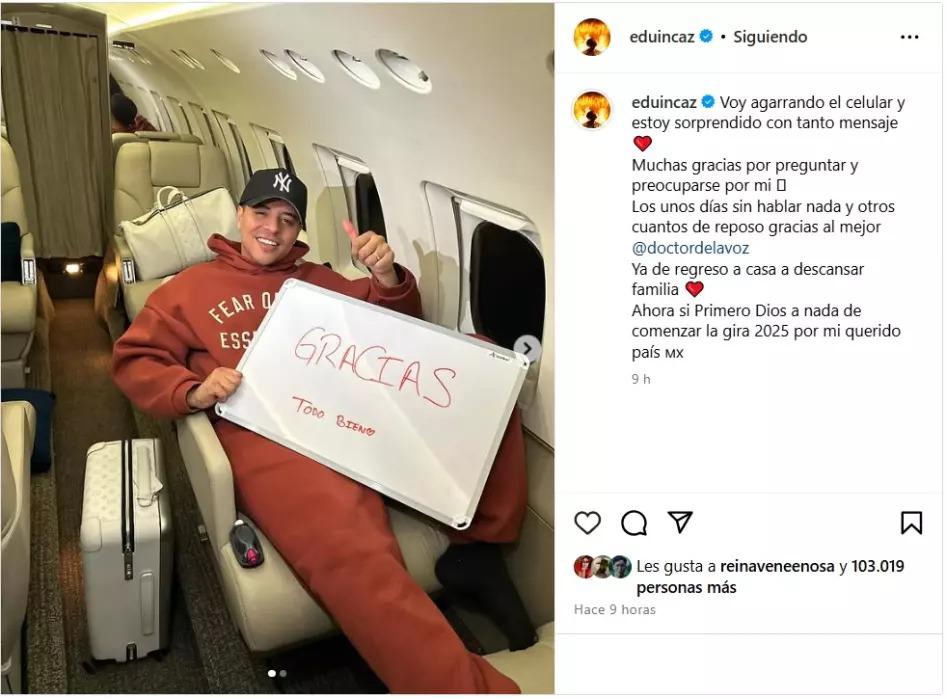 Con esta publicación, Eduin Caz agradeció a sus fanáticos por todos los mensajes que le dejaron en sus redes sociales.
