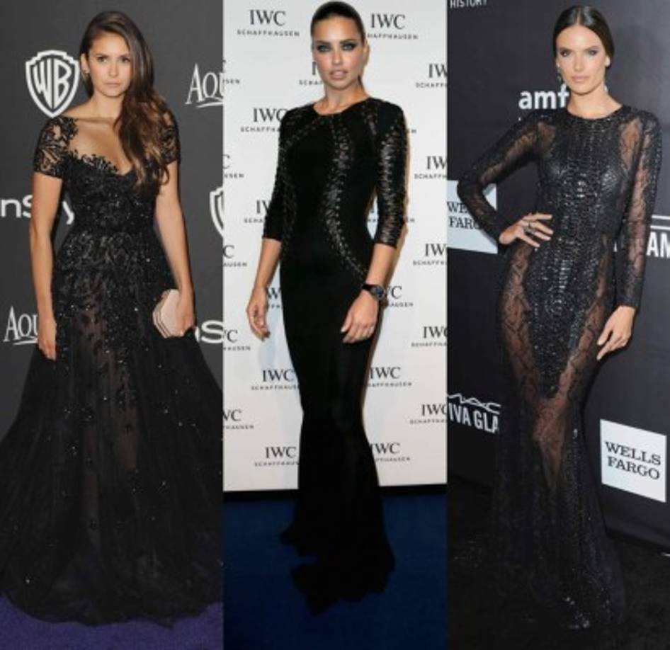 Pero no es la única estrella que lo ha elegido. En esta imagen vemos tres Zuhair Murad vestidos negros por Nina Drobrev, Adriana Lima y Alessandra Ambrosio.