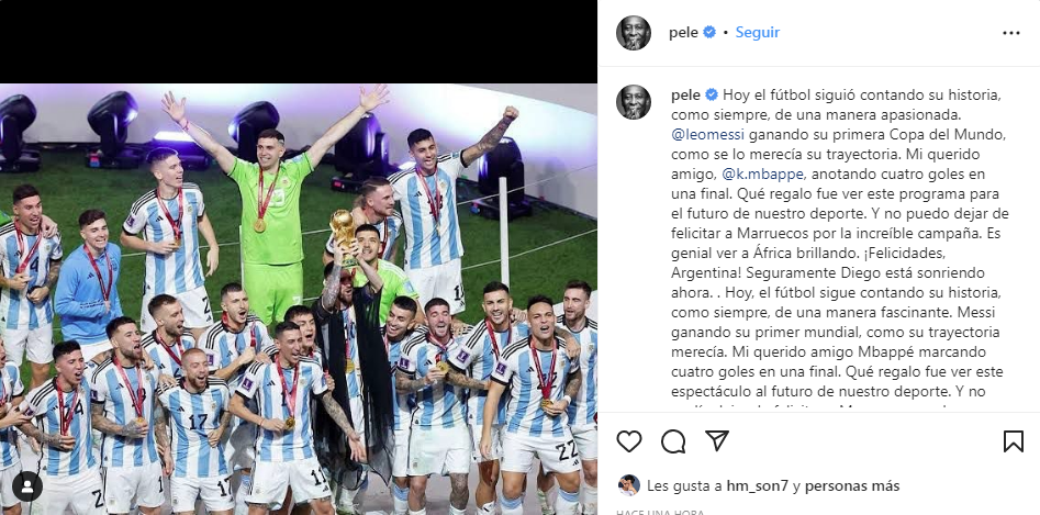 Post de Pelé en Instagram.
