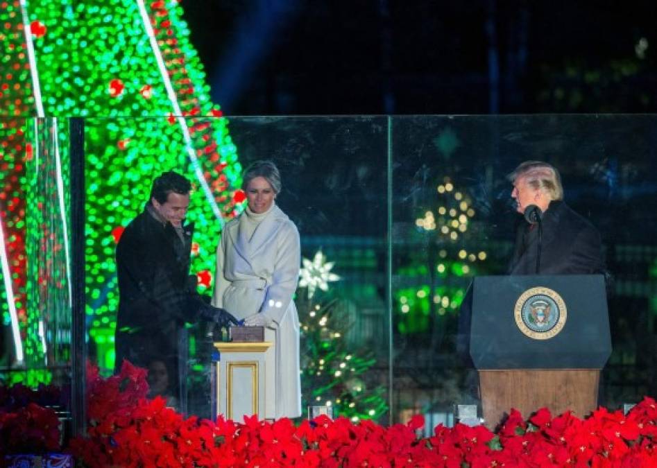 Antes de la ceremonia en la fría noche de Washington, donde los termómetros marcaban 1 grado centígrado, la primera dama defendió los árboles de Navidad de color rojo que mandó instalar en el interior de la Casa Blanca y que han generado cierta controversia.