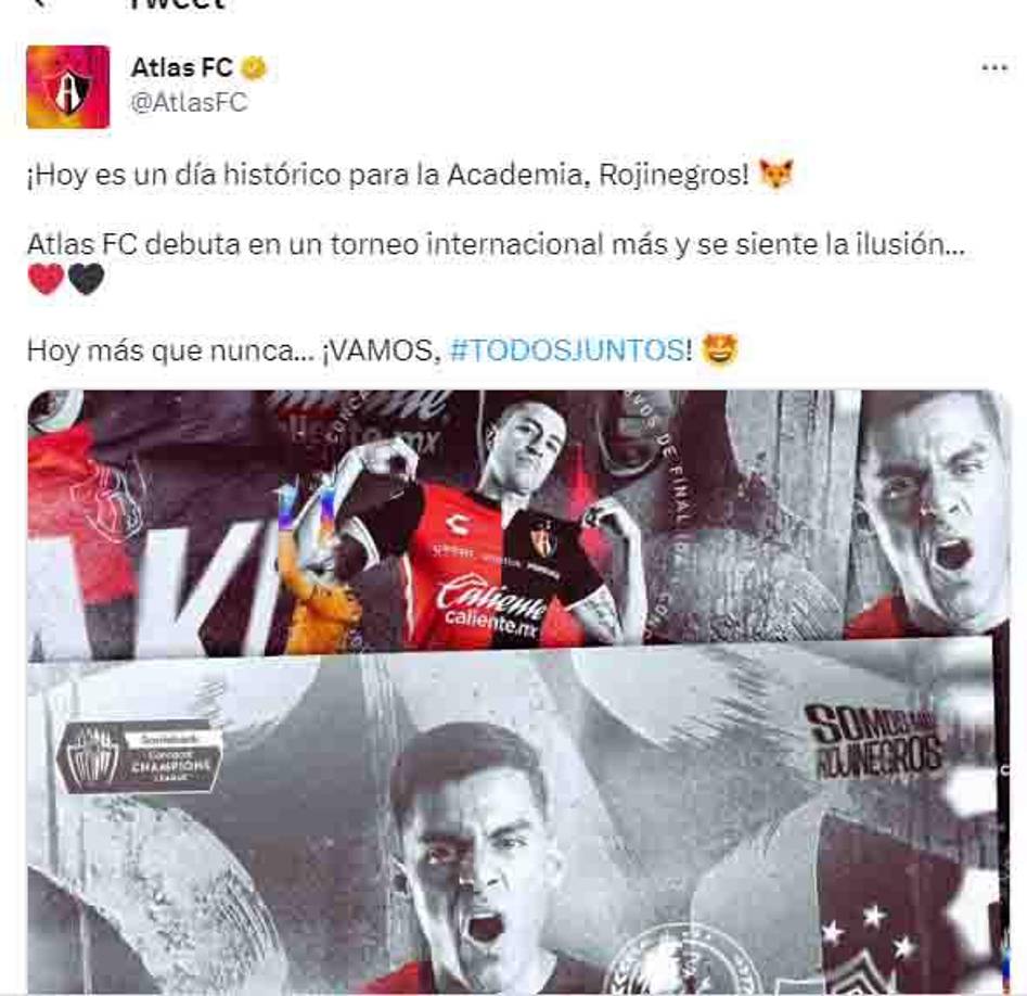 El Atlas mediante sus redes sociales oficiales señaló su emoción por su debut en el torneo internacional. 