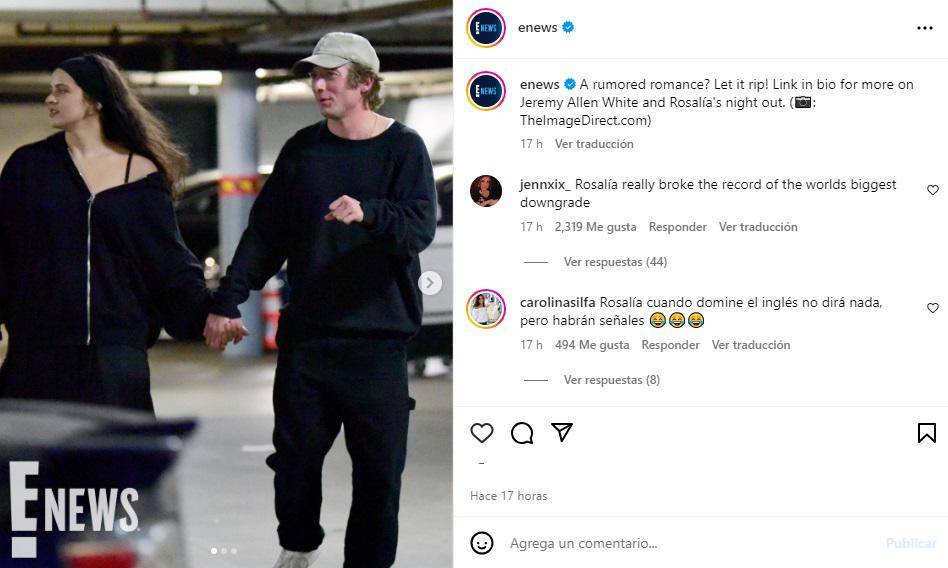 El sitio ENews! se encargó de publicar la imagen de Rosalía tomada de la mano de Jeremy Allen White.
