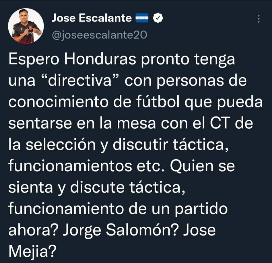 El volante José Escalante también dejó su comentario en sus redes sociales sobre el ridículo de Honduras en la octagonal.