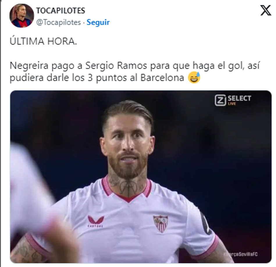 Sergio Ramos desata ola de memes tras darle el triunfo al Barcelona