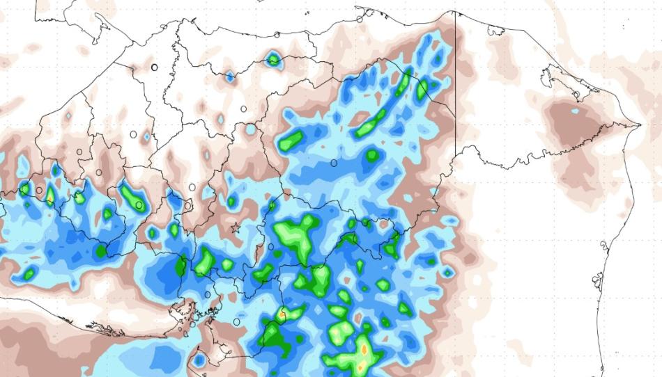 Lluvias persistirán este jueves en el Sur y Oriente de Honduras