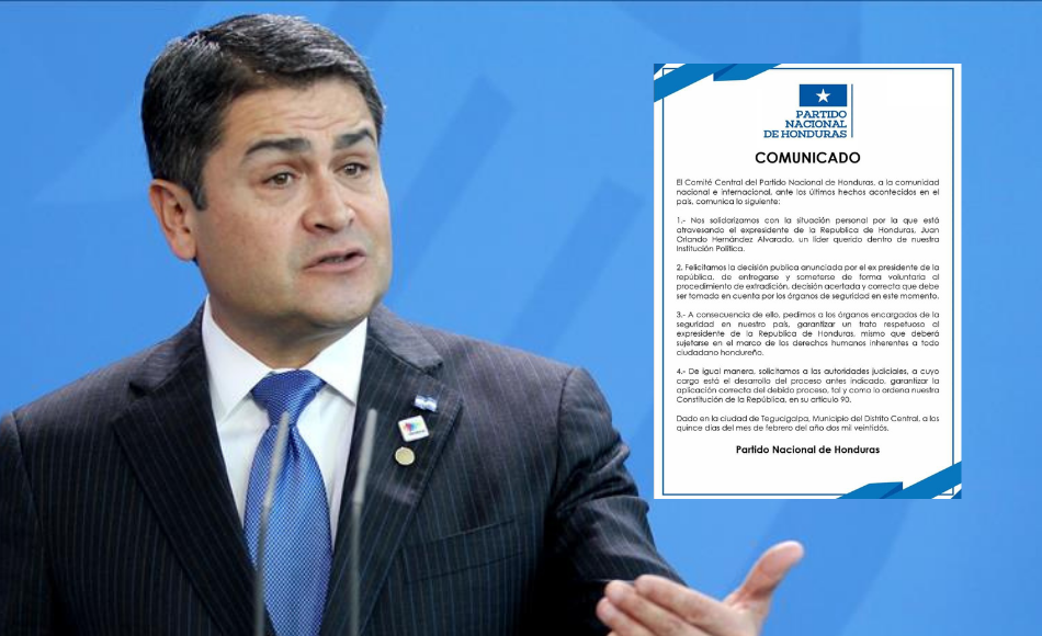 Partido Nacional pide garantizar un trato respetuoso para Juan Orlando Hernández