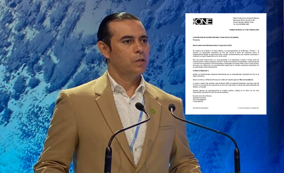 Hondureño César Quintanilla recibirá reconocimiento internacional como líder mundial del cambio climático