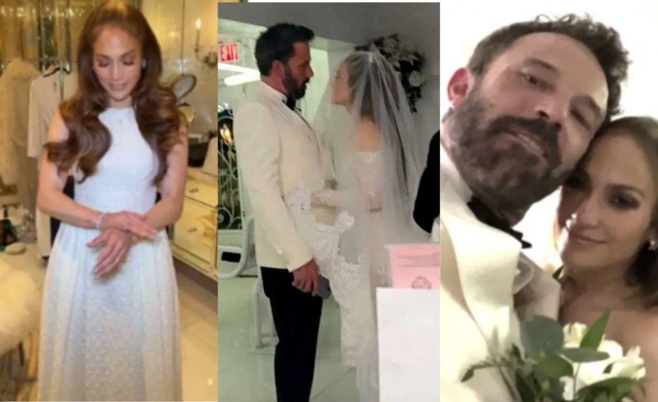 Para la boda sorpresa de Jennifer Lopez en Las Vegas con Ben Affleck, la estrella de Marry Me no usó uno, sino dos vestidos blancos para el gran día.
