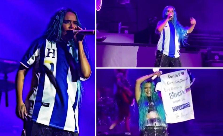 Con la “H” en el pecho: Karol G “La Bichota” usó camisa de Selección de Honduras en concierto