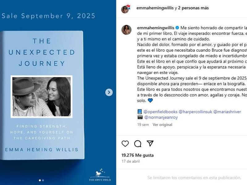 El próximo 9 de septiembre saldrá a la venta el libro de Emma llamado El viaje inesperado: encontrar fuerza, esperanza y a ti mismo en el camino de cuidado, dirigido a los que nos abrimos camino a través de lo desconocido con amor, determinación y valentía, explicó.