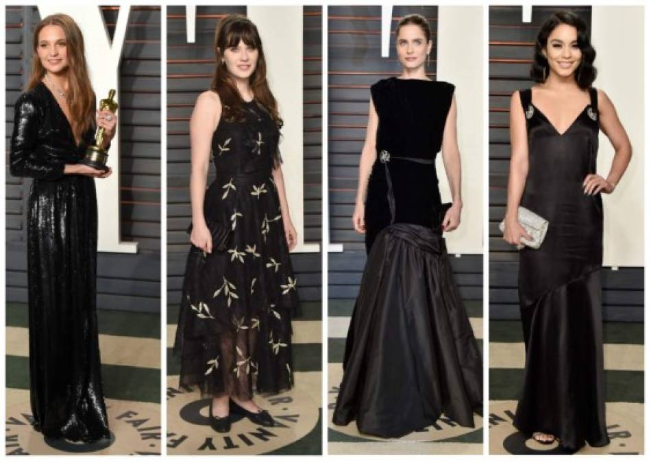 De negro llegaron Alicia Vikander, Zooey Deschanel, Amanda Peet y Vanessa Hudgens.