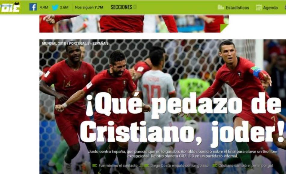 Diario Olé de Argentina ha destacado a Cristiano Ronaldo.