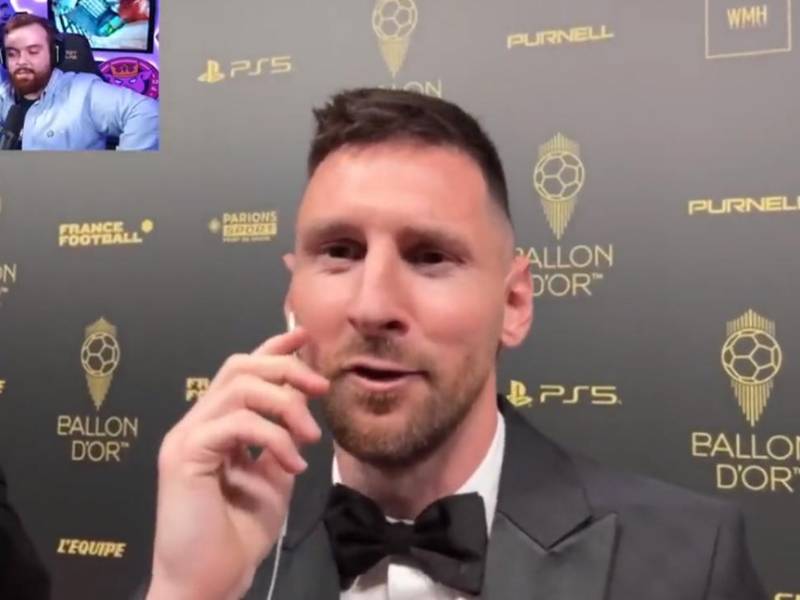 Lionel Messi en el momento que era entrevistado por Ibai Llanos tras ganar el Balón de Oro 2023.