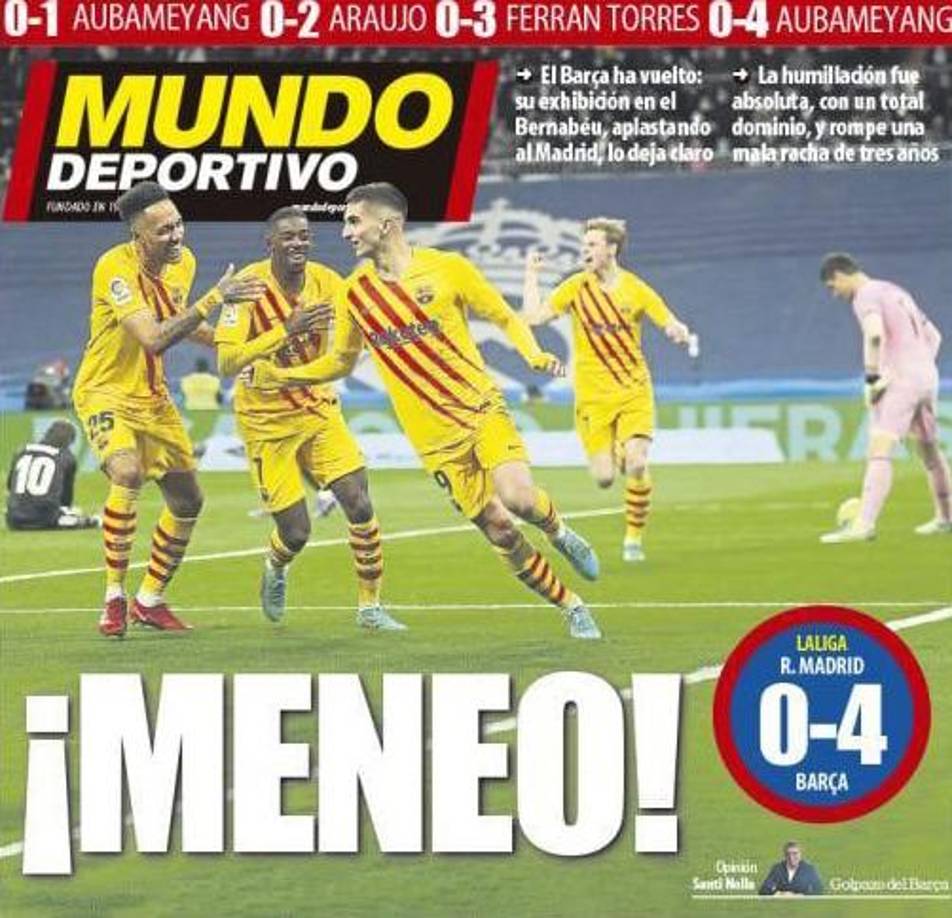 Mundo Deportivo señaló que fue “meneo” el del Barcelona al Real Madrid.