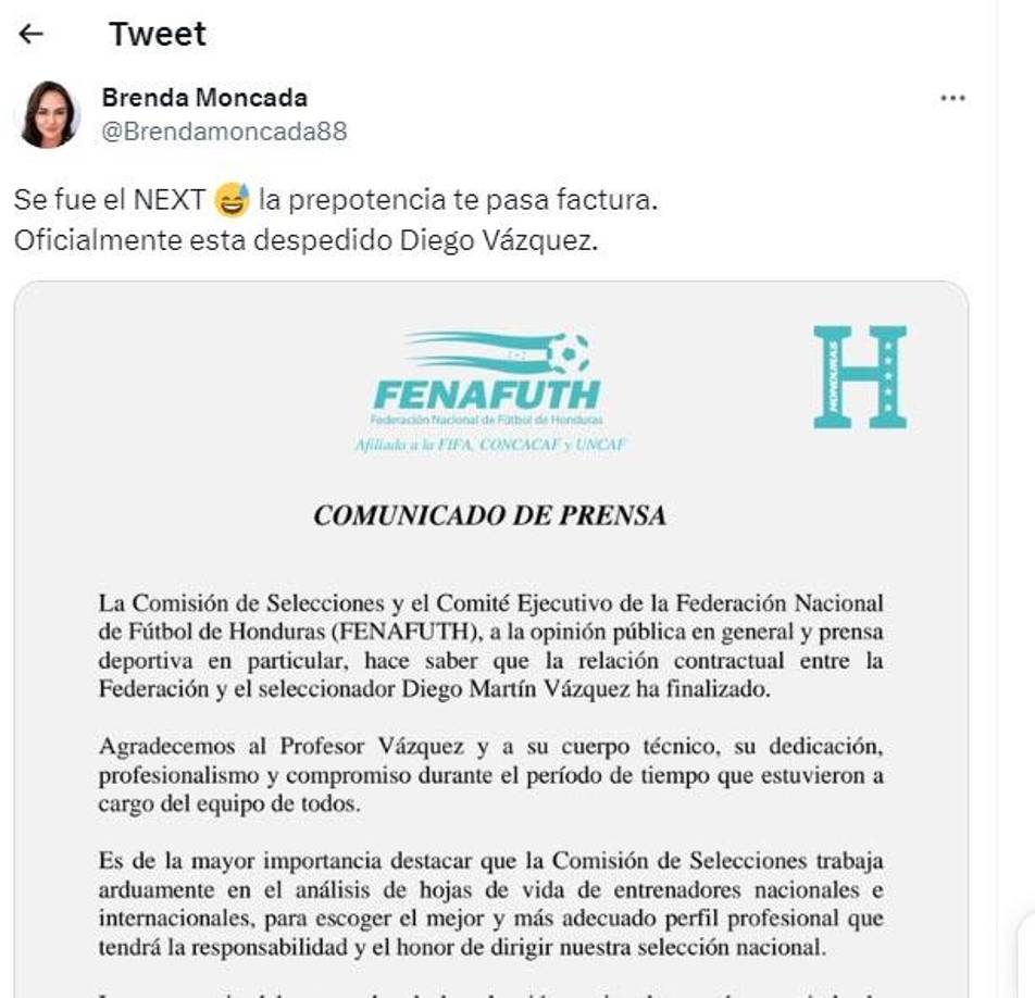 La periodista hondureña Brenda Moncada: “Se fue el Next, la prepotencia te pasa factura.”. 