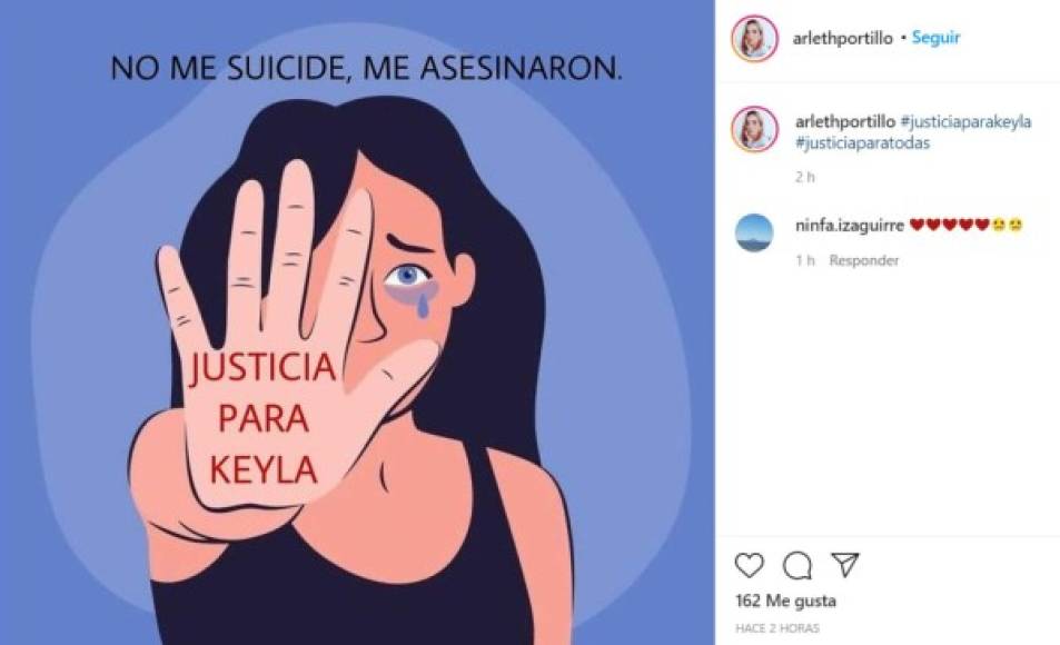 Arleth Portillo, presentadora de la emisora XY 107.3, no se quedó callada y también se pronunció en contra de la violencia hacia las mujeres. '#JusticiaparaKeyla #justiciaparatodas', expresó en su cuenta de Instagram<br/>