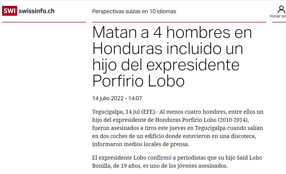 En el hecho también murieron Luis Zelaya, de 23 años, pariente del exjefe del Estado Mayor Conjunto de las Fuerzas Armadas Romeo Vásquez, quien dijo en el sitio del crimen que los jóvenes “fueron bajados de los vehículos y los mataron”, con disparos en la cabeza.