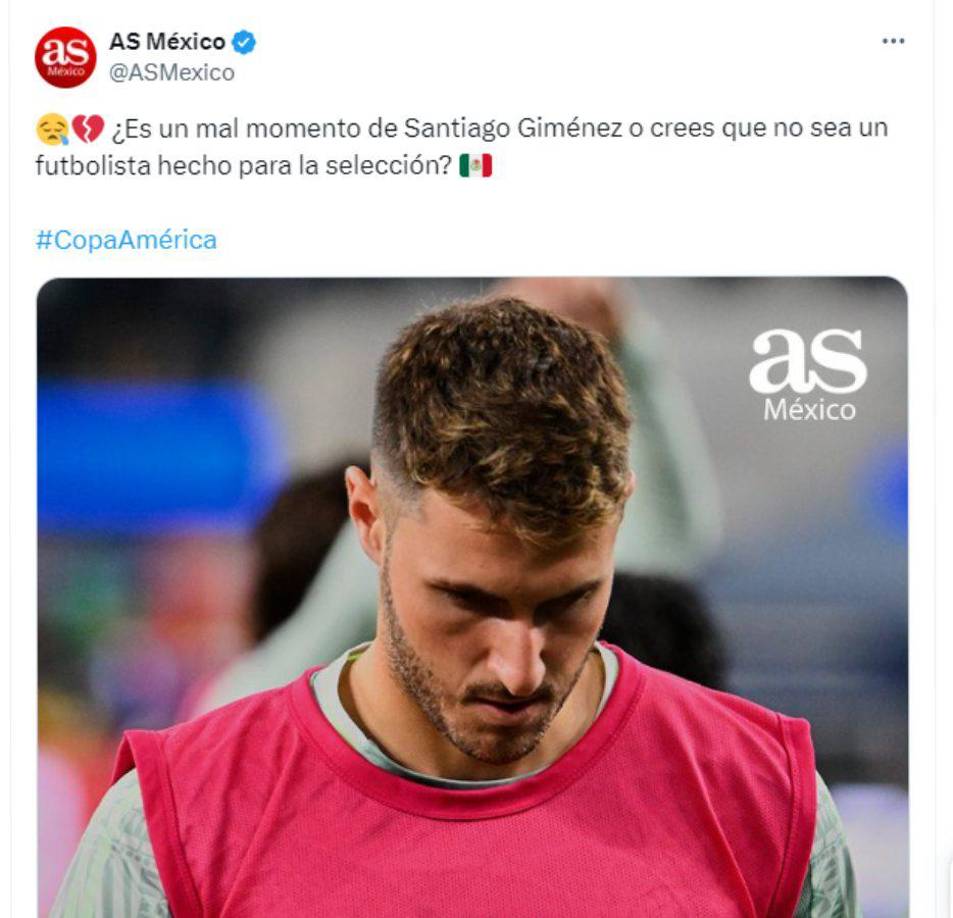 Prensa mexicana cuestiona el rendimiento de Santi Giménez ya que no ha podido marcar en lo que va de la Copa América. 