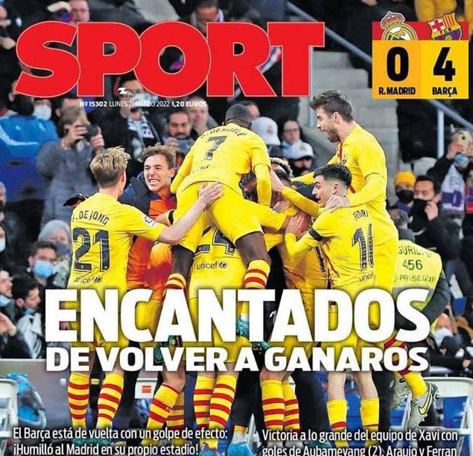 El medio catalán Sport y una polémica portada: “Encantados de volver a ganaros”.