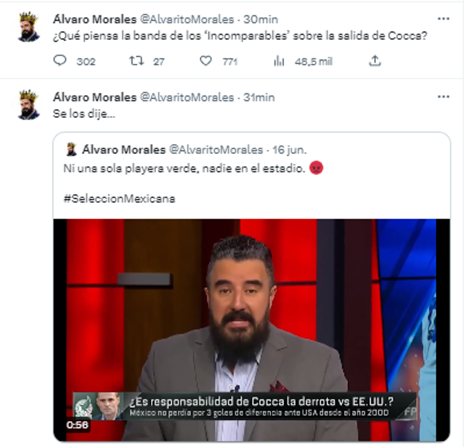 Álvaro Morales de ESPN replicó posteos en su cuenta de Twitter en donde avisaba a la afición mexicana.