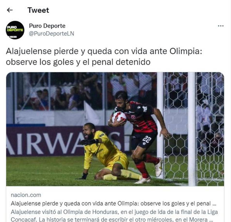 La Nación de Costa Rica: “Alajuelense pierde y queda con vida ante Olimpia.”