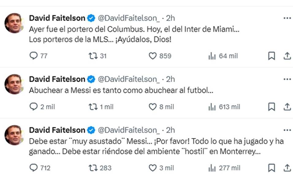 Faitelson también se refirió a los abucheos de los aficionados del Monterrey contra Messi. “Abuchear a Messi es tanto como abuchear al fútbol”.