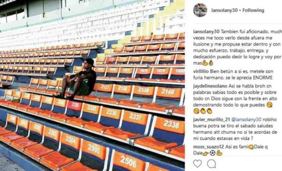 Edwin Solano en su cuenta de Instagram publicó esta imagen en donde sale en el estadio Nacional de Tegucigalpa, donde juega Motagua sus partidos como local.