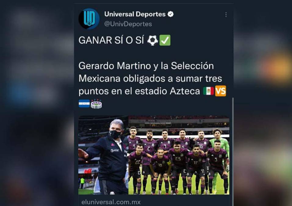 Universal Deportes ha señalado que la selección de México está obligada a sacar el triunfo ante el combinado catracho.