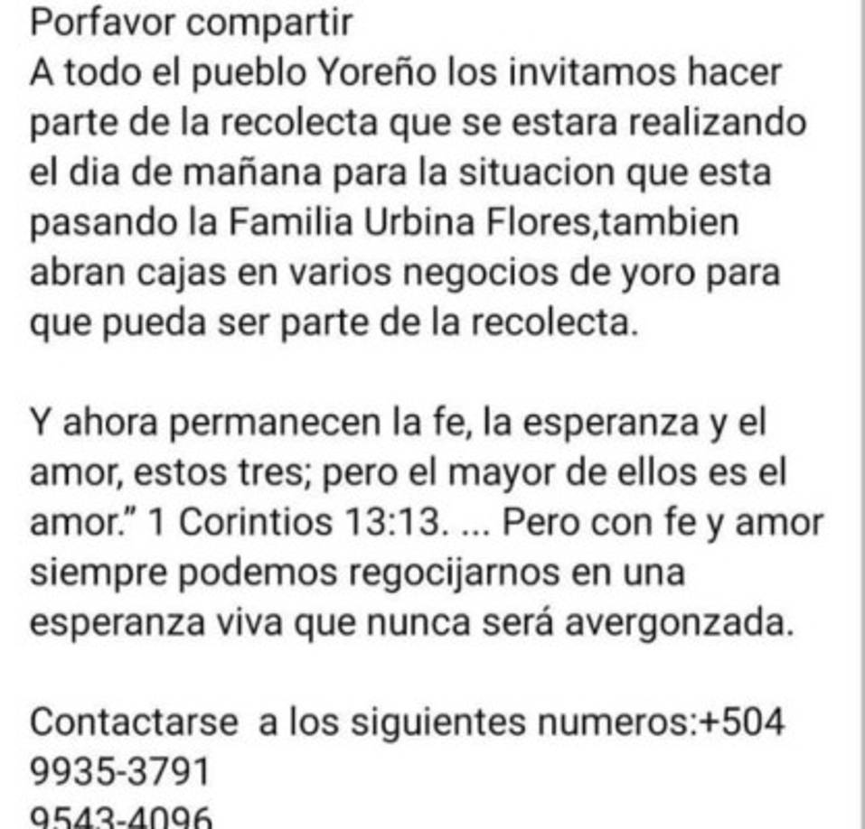 También están realizando reloctas económicas para ayudar a la familia de Luisa Urbina.