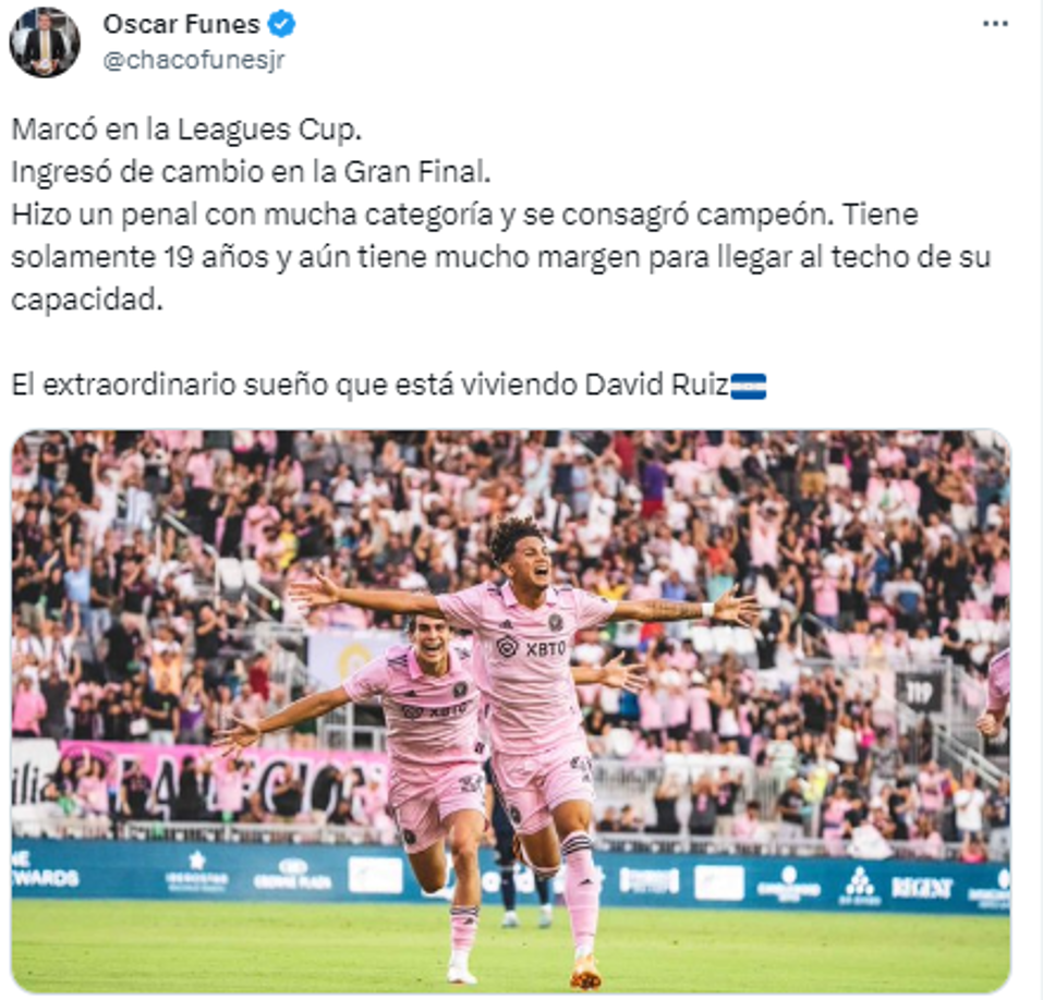 Óscar Funes destacó la participación del catracho: “El extraordinario sueño que está viviendo David Ruiz”.