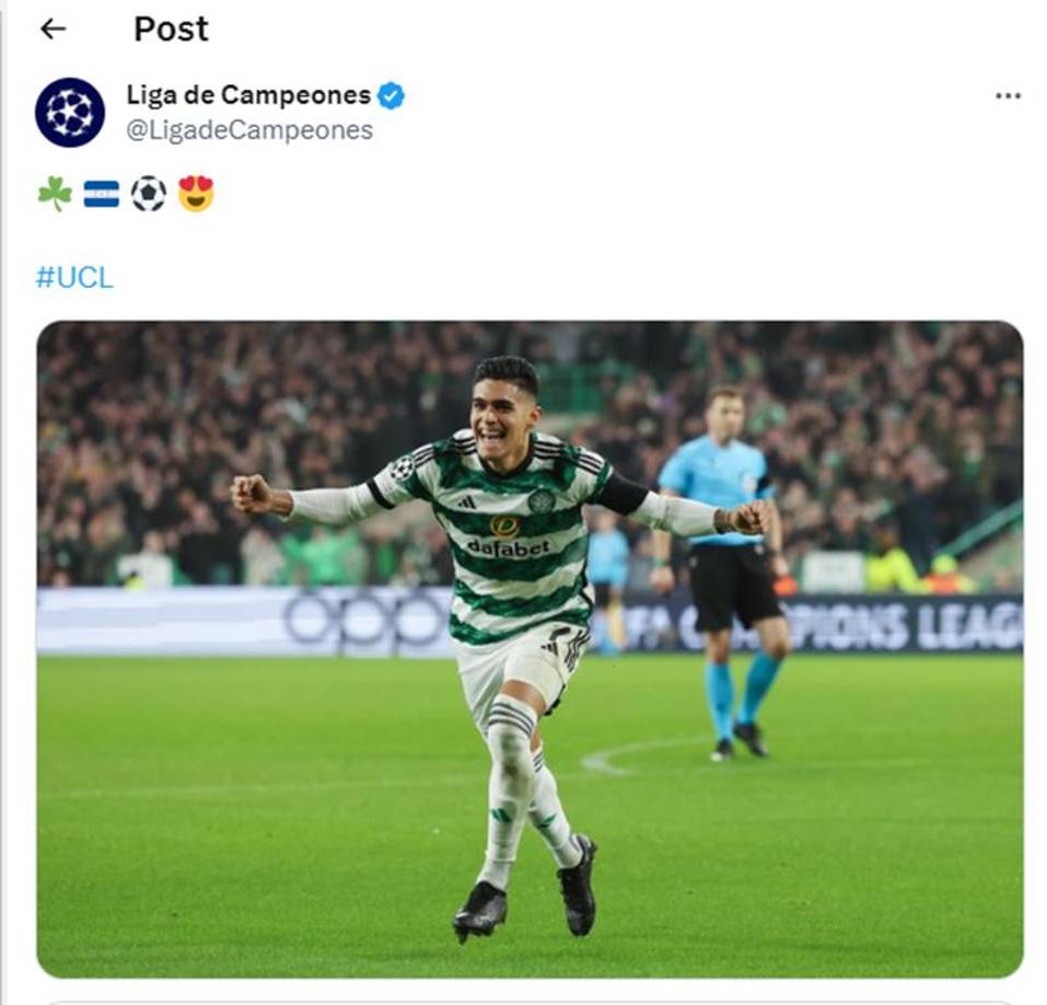 La UEFA en sus redes sociales presumió el gol de Luis Palma en la Champions League. 