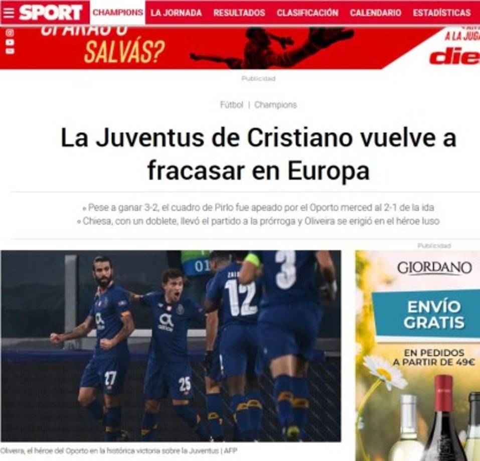 El Sport de Barcelona atizó en la seguidilla negativa de Cristiano y sus tres eliminaciones en Europa. El diario catalán ha sido un permanente detractor del luso.