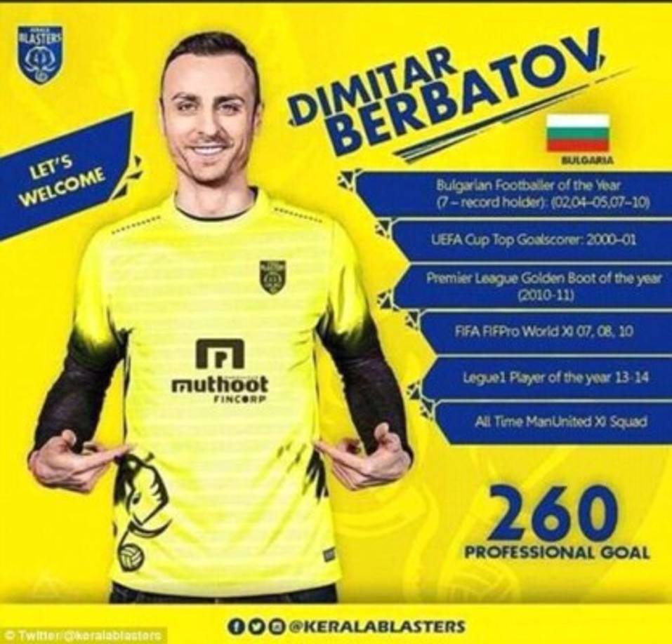 Dimitar Berbatov, exjugador del Manchester United, del Tottenham o del Mónaco, ha firmado por el Kerala Blasters de la liga India.