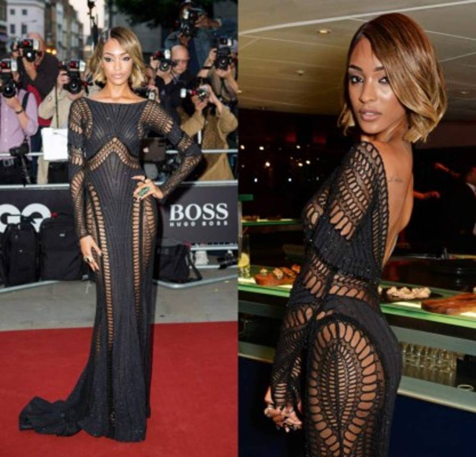 Jourdan Dunn en un Zuhair Murad negro y transparente.
