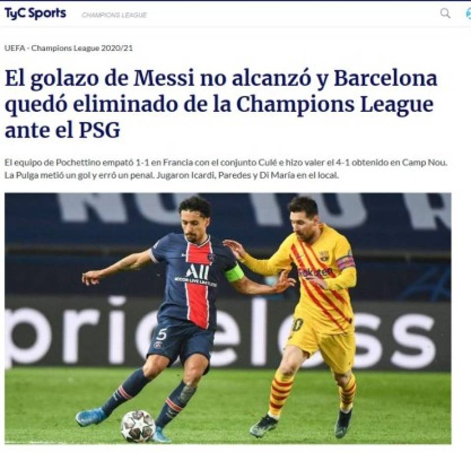 El también argentino TyC Sports fue menos intenso en su calificación y se limitó a describir el gol de Messi y su fallo.