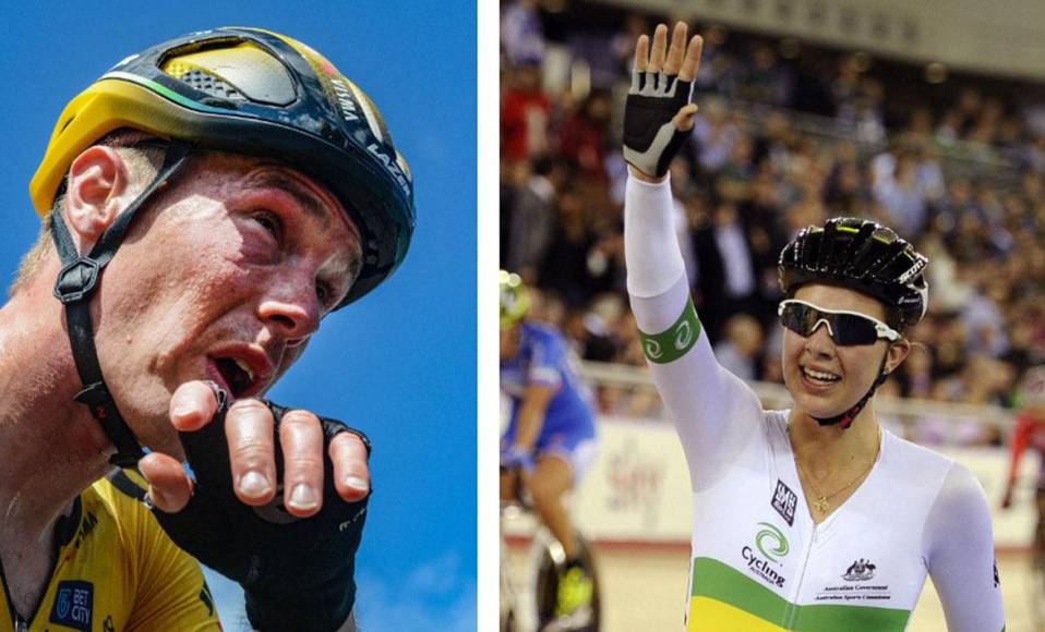 Rohan Dennis (izquierda), doble campeón del mundo de ciclismo, ha sido acusado de homicidio por el atropello de su esposa (derecha).