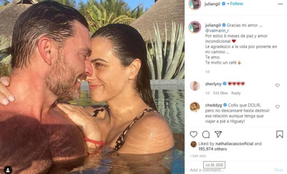 La noticia la reveló la pareja con dos fotos en poses cariñosas, que ambos publicaron en sus cuentas de Instagram. “Por estos 6 meses de paz y amor incondicional. Le agradezco a la vida por ponerte en mi camino … Te amo”, escribió Gil, nacido en Argentina y criado entre Venezuela y Puerto Rico.