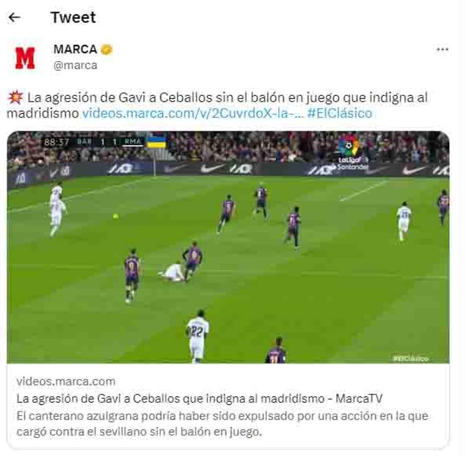 El posteo del diario Marca sobre la acción.