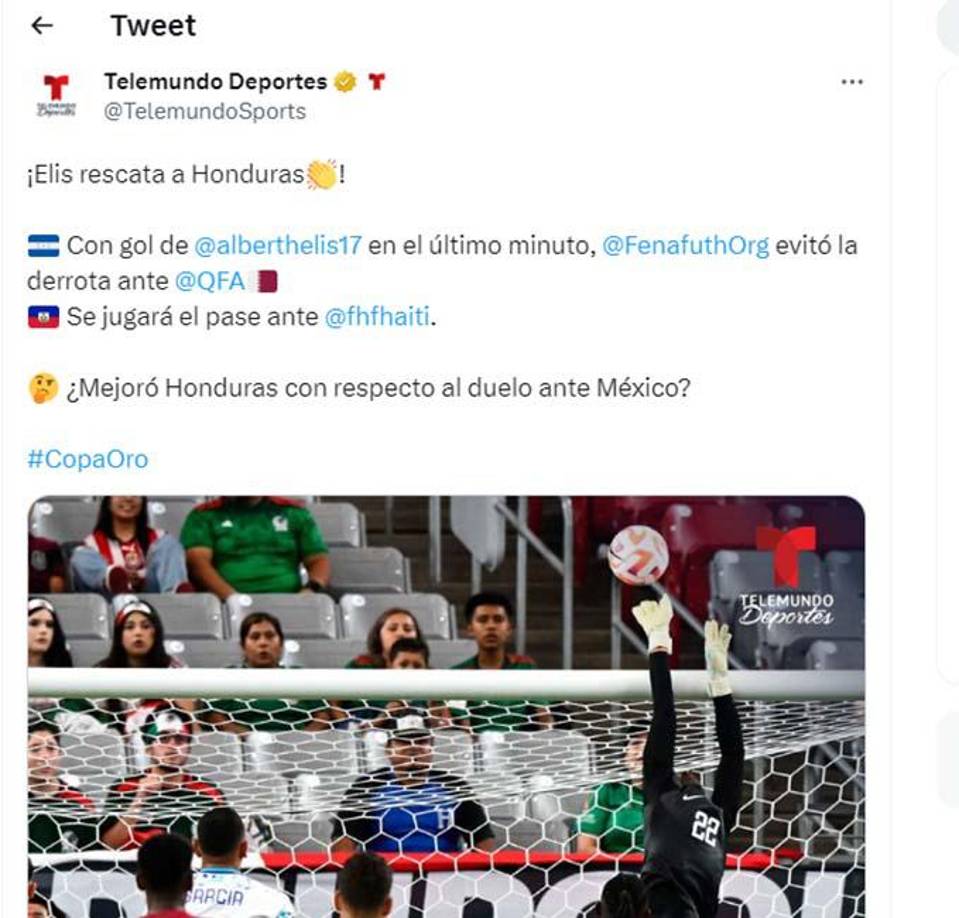 Telemundo Deportes: “Elis rescata a Honduras.”
