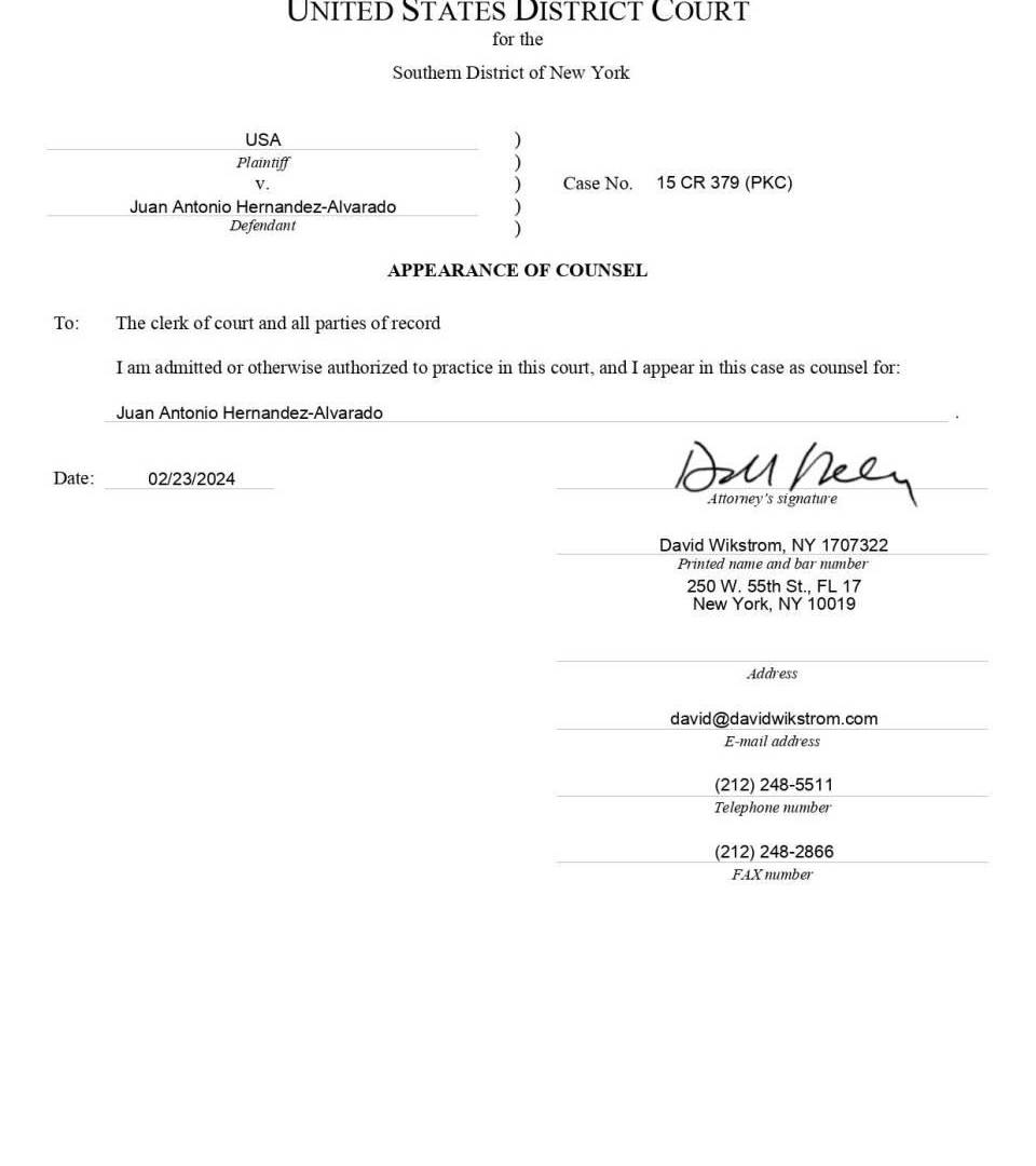 $!Abogado de “Tony” envía carta a Corte de NY en medio de juicio de JOH