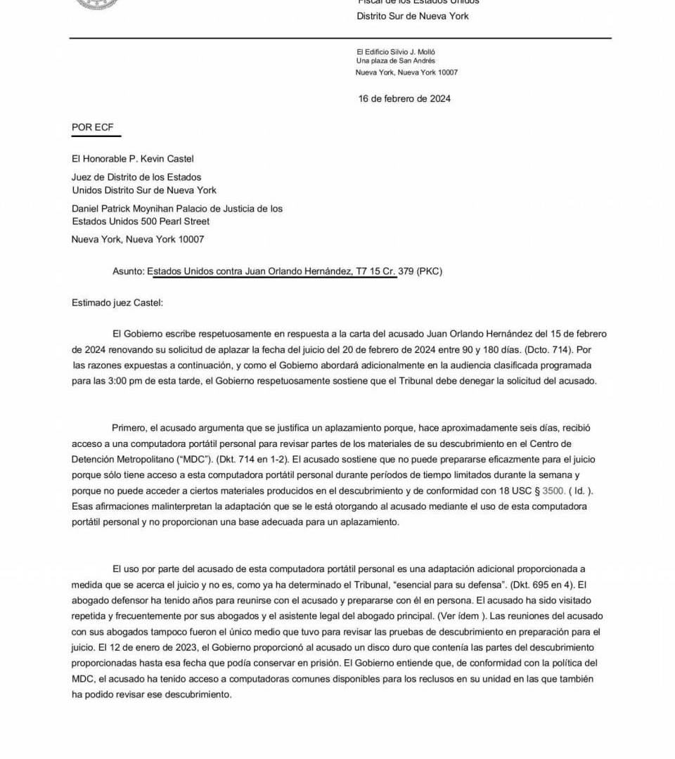 $!Documento de la Fiscalía presentado en la Corte de Nueva York.