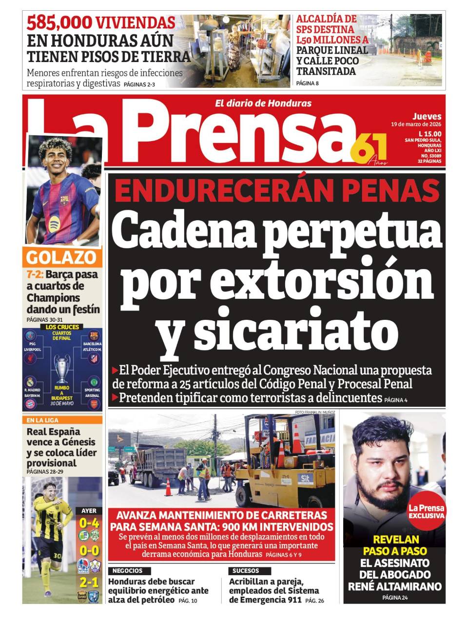 Cadena por extorsión y sicariato