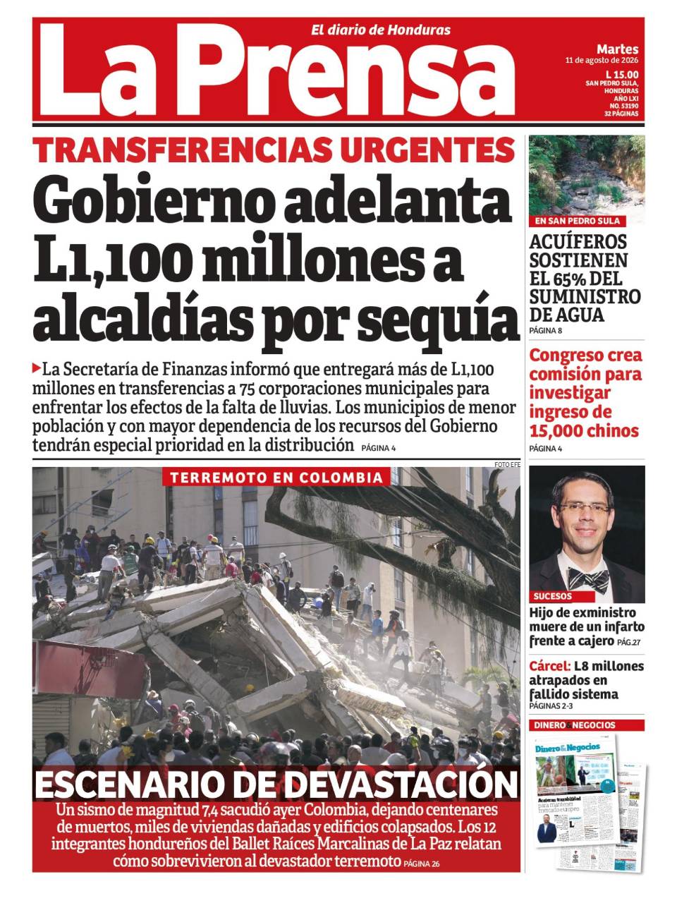 Portada de la edición impresa de DIARIO LA PRENSA.